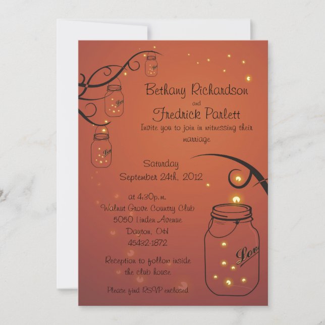 Mason Jar y Naranja de la invitación a la boda de  (Anverso)