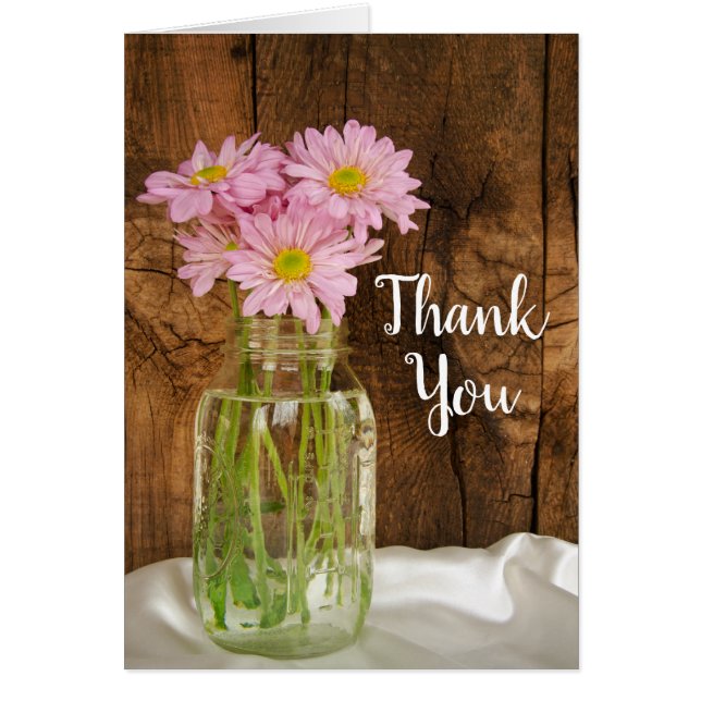 Mason Jar y Pink Daisies Barn Boda Gracias (Frente)