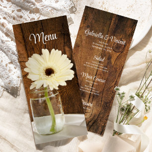 Mason Jar y White Daisy Barn Boda Menú