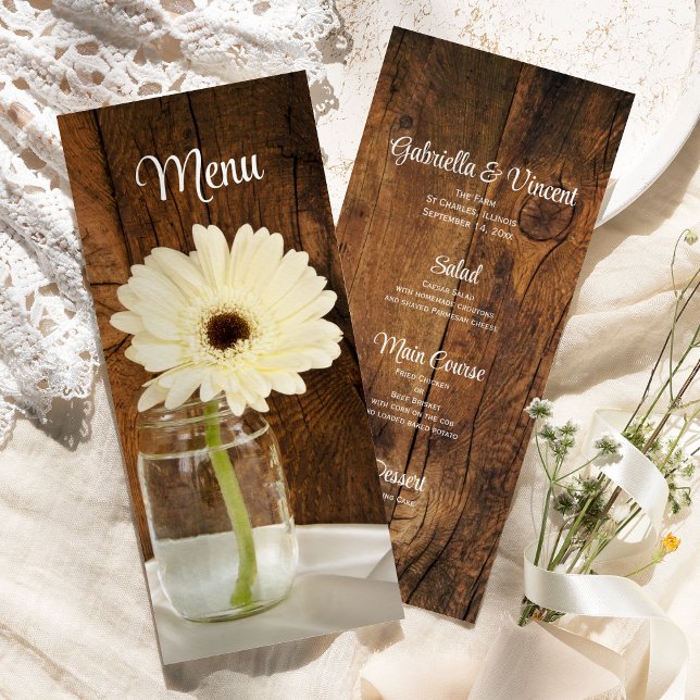 Mason Jar y White Daisy Barn Boda Menú (Subido por el creador)