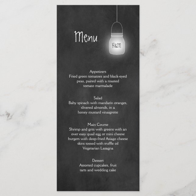 Mason Jars String Lights Chalkboard Menu Cards (Anverso)