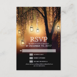 Mason Jars String Lights Elegant Tarjeta RSVP