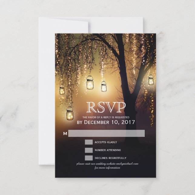 Mason Jars String Lights Elegant Tarjeta RSVP (Anverso)