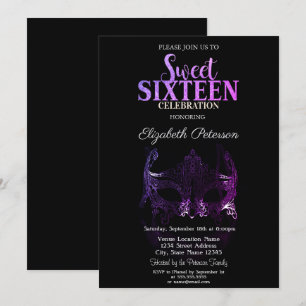 Masquerade, Máscara Morada Sweet 16 Invitación