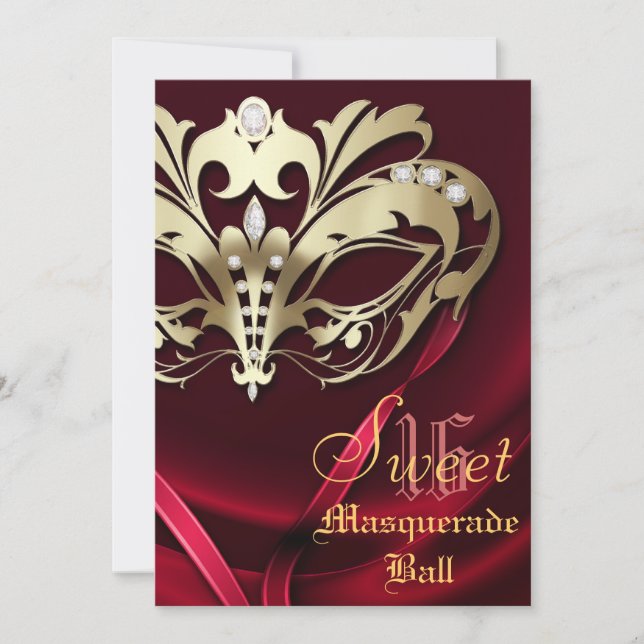Masquerade Red Jeweld Sweet 16 Invitación (Anverso)