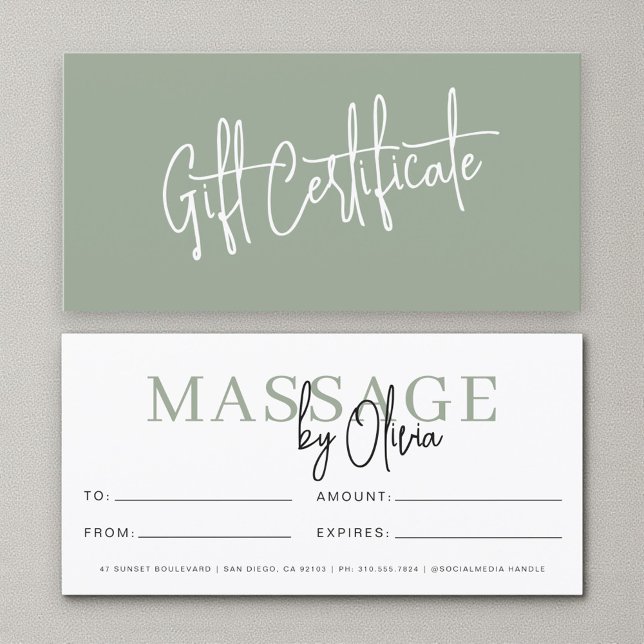 Massage Therapist Sage Green Gift Certificates (Subido por el creador)