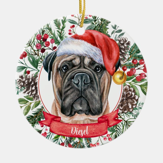 Mastiff Personalizado Santa Hat Perro Ornamento de (Frente)