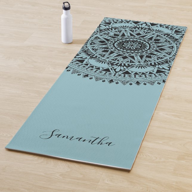 Mat de yoga azul de Mandala personalizada (In situ)
