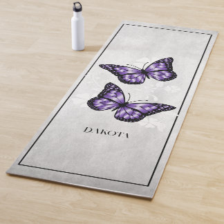Mat de yoga floral de mariposa morada