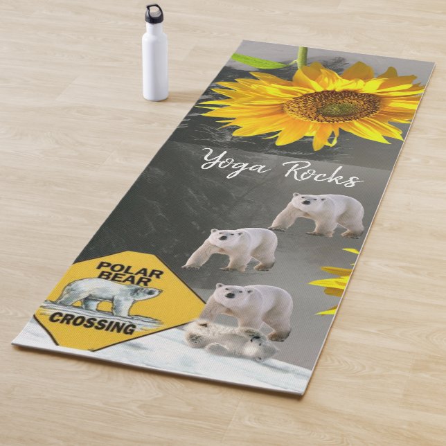 Mat de yoga floral de oso polar con girasol (In situ)