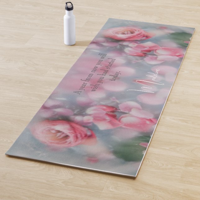 Mat de yoga floral rosa personalizado - Nombre per (In situ)