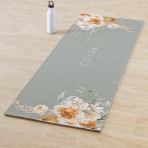 Mat de yoga floral verde sage moderno