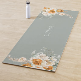 Mat de yoga floral verde sage moderno
