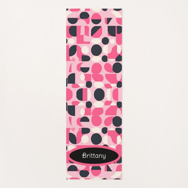 Mat de yoga moderno rosa y blanco personalizado (Anverso)