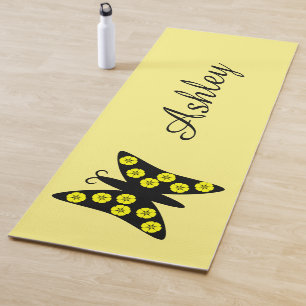 Mat de yoga para diseño de mariposa negra/amarilla
