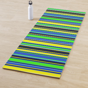 Mat de yoga rayado azul, limón y amarillo