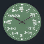 Matemáticas Ecuaciones Matemáticas Reloj Versión D<br><div class="desc">Este divertido y caprichoso reloj de pared personalizado es perfecto para los amantes de las matemáticas. ¡Prueba tu aritmética! El reloj tiene ecuaciones matemáticas en lugar de números. Hay algunas adiciones, sustracción, multiplicación, división, porcentajes, fracciones, álgebra, raíz cuadrada y poderes. Esta segunda versión del reloj también tiene un factorial y...</div>