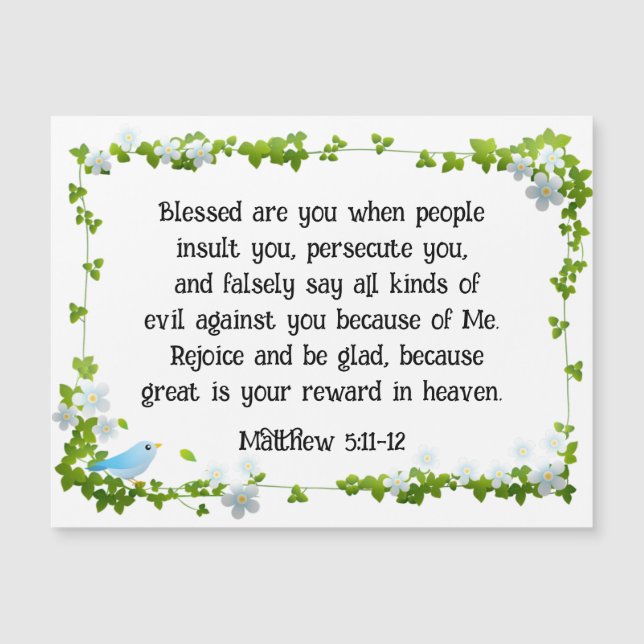 Mateo 5:11-12 Bienaventurado tu tarjeta magnética (Anverso)