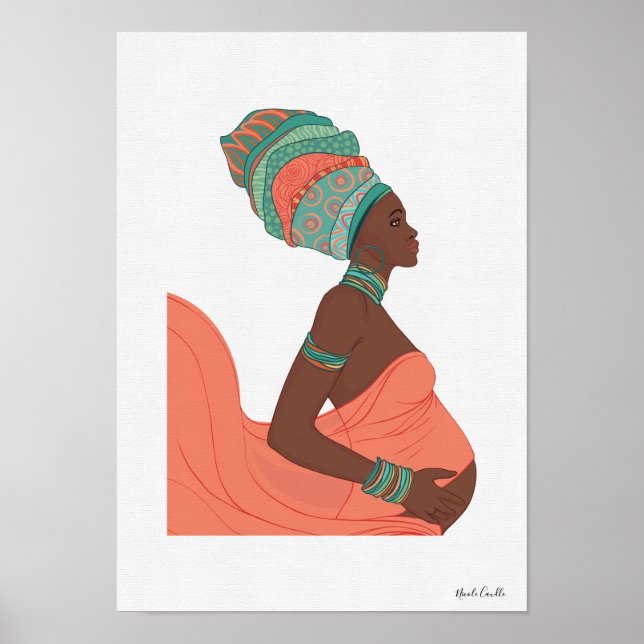 Maternidad de mujer negra ilustra arte de pared (Frente)