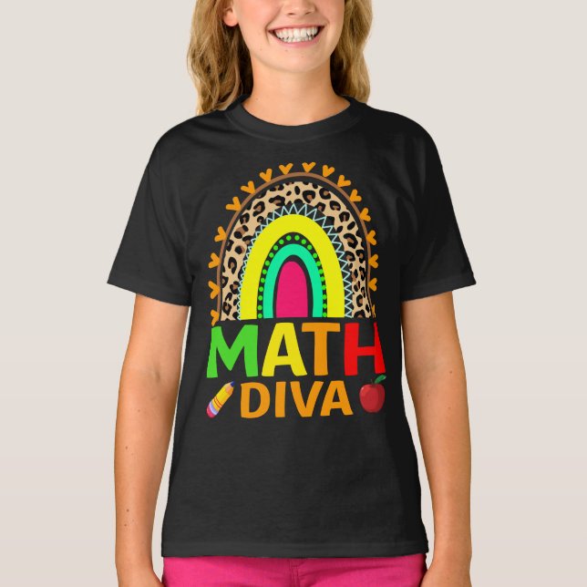 Math Diva Rainbow Leopardo vuelve a la camiseta de (Anverso)