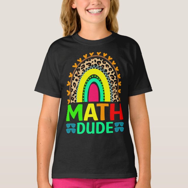 Math Dude Rainbow Leopard de vuelta a la camiseta  (Anverso)