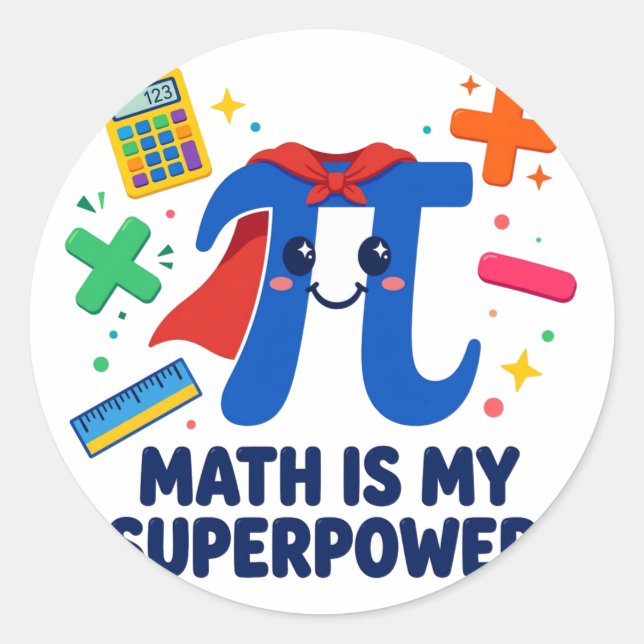 Math Es Mi Súper Poder Héroe Calcomanía Redonda (Anverso)