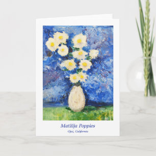 Matilija Poppies en Ojai CA, tarjeta de nota en bl