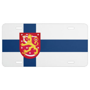 Matrícula Bandera de Suomi con escudo de armas superpuesto