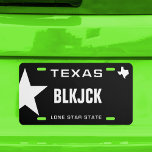 Matrícula Black Jack Texas<br><div class="desc">Apuestas de Jack Negro en Texas - El estado de la estrella solitaria. Personalizar y personalice esta divertida placa de licencia estatal de Lone Star en blanco y negro.</div>