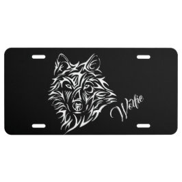Matrícula Cabeza de lobo blanco en negro