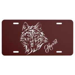 Matrícula Cabeza de lobo blanco sobre rojo de sangre