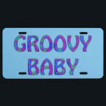Matrícula Groovy Baby azul mod pop flor power tag<br><div class="desc">Este es un diseño pop mod,  groovy con flores azules,  limes verdes y moradas y texto divertido.</div>