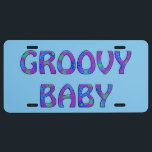 Matrícula Groovy Baby azul mod pop flor power tag<br><div class="desc">Este es un diseño pop mod,  groovy con flores azules,  limes verdes y moradas y texto divertido.</div>
