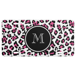 Matrícula Impresión de animales de leopardo negro rosado con