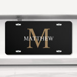 Matrícula Nombre personalizado Monograma negro<br><div class="desc">Cree su propia placa de licencia de redondeo negro personalizada con su nombre y monograma personalizados.</div>