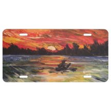 Pintura del Kayaker de la puesta del sol en la