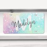 Matrícula Purpurina holográfico irlandés Girly<br><div class="desc">Una moda de moda con un fondo purpurina en tonos pastel. Usted puede personalizar fácilmente con su monograma y/o nombre personalizado.</div>