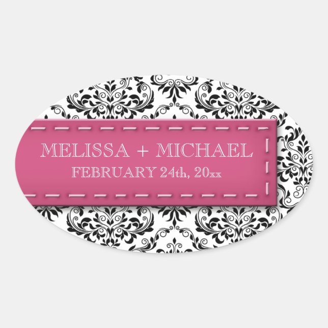 Matrimonio de Damasco con Pink y grandes Pegatinas (Anverso)