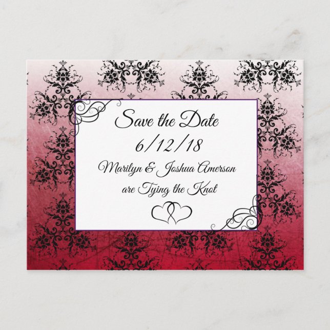 Matrimonio de damasco marrón negro salva la postal (Anverso)