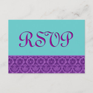 Matrimonio de Damasco Vintage púrpura y Aqua RSVP