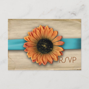 Matrimonio de girasol rural simple RSVP Aqua Blue
