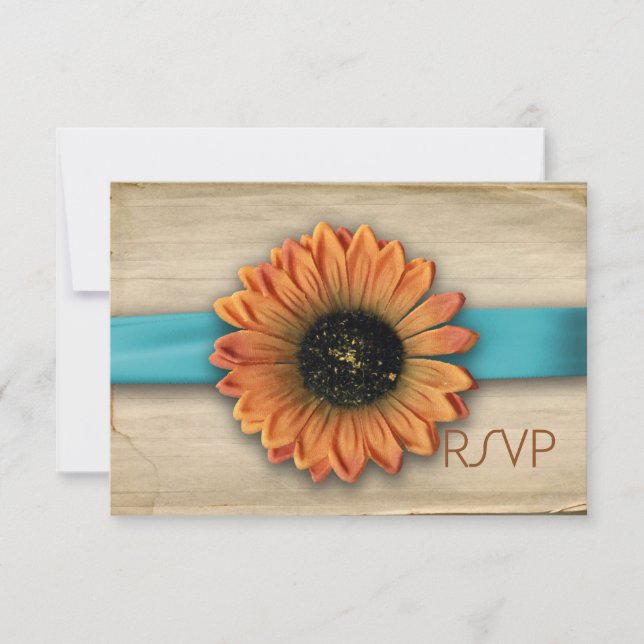 Matrimonio de girasol rural simple RSVP Aqua Blue (Anverso)