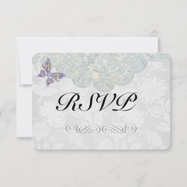 Matrimonio de mariposa y encaje RSVP de 3,5" x 5" (Anverso)