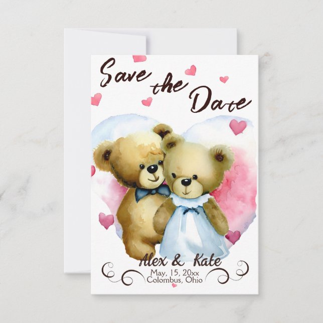 Matrimonio de oso lindo Guardar la Invitación de f (Anverso)