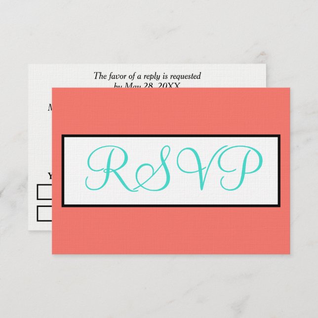 Matrimonio geométrico Coral Turquoiss RSVP (Anverso / Reverso)