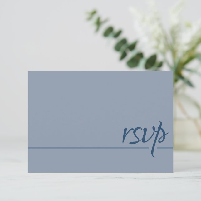 Matrimonio simple RSVP caligrafía azul turbio (Anverso de pie)
