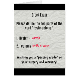 Matriz con una tarjeta de la histerectomia de la