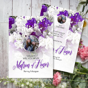 Matrón de Honor Morado Invitación a la Boda Blanca