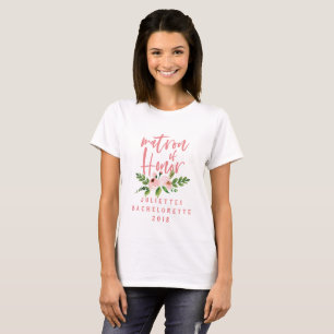 Matrona rosada de la camiseta floral de la