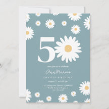 Matte Blue Daisy Invitación a los 50 Años